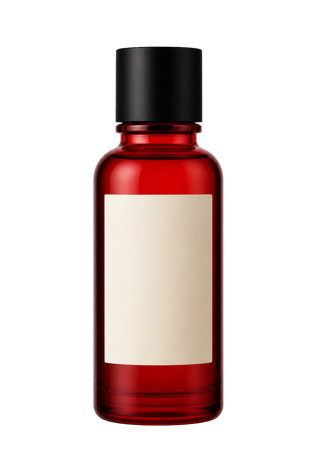 A red glass bottle isolated as a transparent reusable subject