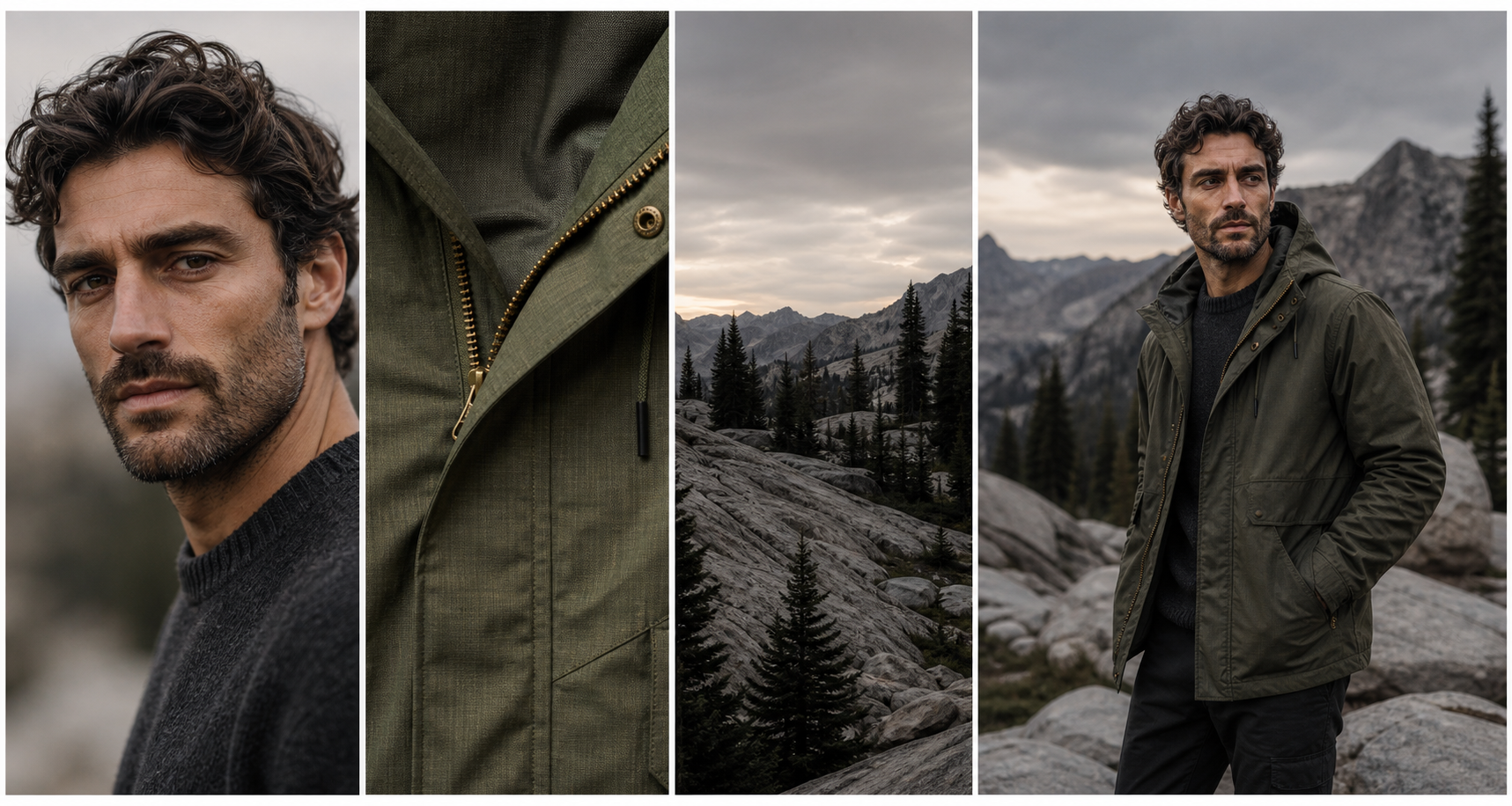 Character, jacket, and alpine environment references becoming one final character image